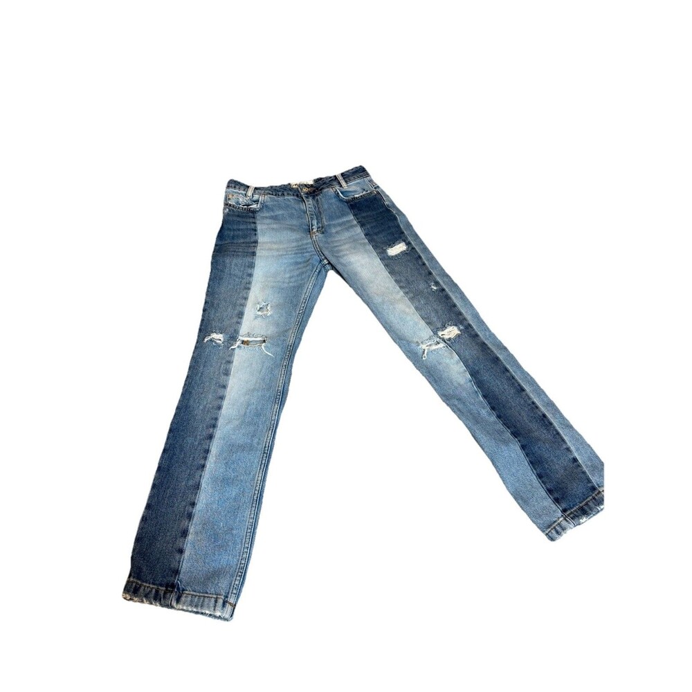 Free People vintage distressed Two Tone denim Patchwork High Waist Jeans size 26